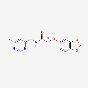 molecular formula C16H17N3O4 B2713612 2-(benzo[d][1,3]dioxol-5-yloxy)-N-((6-methylpyrimidin-4-yl)methyl)propanamide CAS No. 2189498-96-0