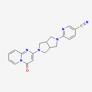molecular formula C20H18N6O B2713613 6-[5-(4-Oxopyrido[1,2-a]pyrimidin-2-yl)-1,3,3a,4,6,6a-hexahydropyrrolo[3,4-c]pyrrol-2-yl]pyridine-3-carbonitrile CAS No. 2415462-74-5