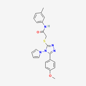 molecular formula C22H21N5O2S B2713620 2-[[5-(4-methoxyphenyl)-4-pyrrol-1-yl-1,2,4-triazol-3-yl]sulfanyl]-N-(3-methylphenyl)acetamide CAS No. 896300-15-5