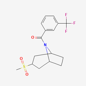 molecular formula C16H18F3NO3S B2713624 ((1R,5S)-3-(methylsulfonyl)-8-azabicyclo[3.2.1]octan-8-yl)(3-(trifluoromethyl)phenyl)methanone CAS No. 1705781-82-3