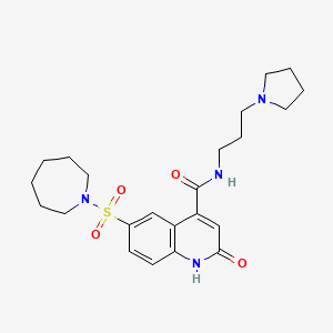 molecular formula C23H32N4O4S B2713634 6-(azepan-1-ylsulfonyl)-2-oxo-N-(3-pyrrolidin-1-ylpropyl)-1H-quinoline-4-carboxamide CAS No. 687590-33-6