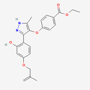 molecular formula C23H24N2O5 B2713635 ethyl 4-((3-(2-hydroxy-4-((2-methylallyl)oxy)phenyl)-5-methyl-1H-pyrazol-4-yl)oxy)benzoate CAS No. 879779-29-0