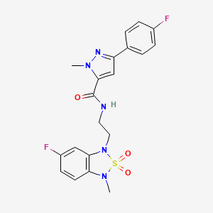 molecular formula C20H19F2N5O3S B2713638 N-(2-(6-fluoro-3-methyl-2,2-dioxidobenzo[c][1,2,5]thiadiazol-1(3H)-yl)ethyl)-3-(4-fluorophenyl)-1-methyl-1H-pyrazole-5-carboxamide CAS No. 2034593-66-1