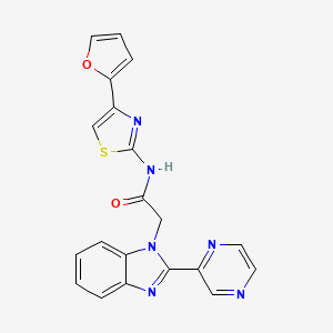 molecular formula C20H14N6O2S B2713665 N-(4-(furan-2-yl)thiazol-2-yl)-2-(2-(pyrazin-2-yl)-1H-benzo[d]imidazol-1-yl)acetamide CAS No. 1203250-92-3
