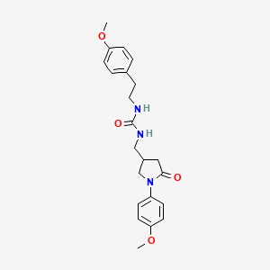 molecular formula C22H27N3O4 B2713689 1-(4-Methoxyphenethyl)-3-((1-(4-methoxyphenyl)-5-oxopyrrolidin-3-yl)methyl)urea CAS No. 946351-86-6