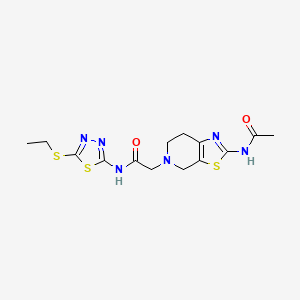 molecular formula C14H18N6O2S3 B2713703 2-(2-acetamido-6,7-dihydrothiazolo[5,4-c]pyridin-5(4H)-yl)-N-(5-(ethylthio)-1,3,4-thiadiazol-2-yl)acetamide CAS No. 1351595-26-0