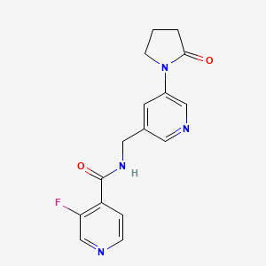 molecular formula C16H15FN4O2 B2713709 3-氟-N-{[5-(2-氧代吡咯烷-1-基)吡啶-3-基]甲基}吡啶-4-甲酰胺 CAS No. 2097862-21-8
