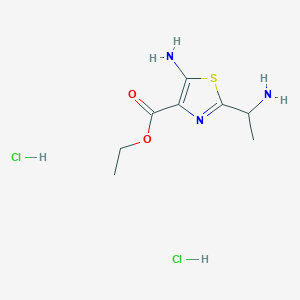 molecular formula C8H15Cl2N3O2S B2713731 Ethyl 5-amino-2-(1-aminoethyl)-1,3-thiazole-4-carboxylate dihydrochloride CAS No. 2241128-29-8