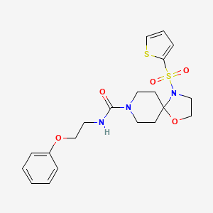 molecular formula C20H25N3O5S2 B2713732 N-(2-phenoxyethyl)-4-(thiophen-2-ylsulfonyl)-1-oxa-4,8-diazaspiro[4.5]decane-8-carboxamide CAS No. 1396627-45-4