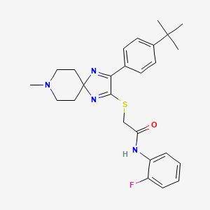 2-((3-(4-(tert-butyl)phenyl)-8-methyl-1,4,8-triazaspiro[4.5]deca-1,3-dien-2-yl)thio)-N-(2-fluorophenyl)acetamide