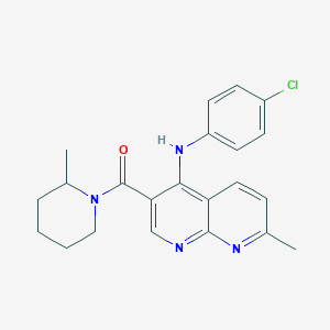 molecular formula C22H23ClN4O B2713767 N-(4-chlorophenyl)-7-methyl-3-(2-methylpiperidine-1-carbonyl)-1,8-naphthyridin-4-amine CAS No. 1251690-67-1