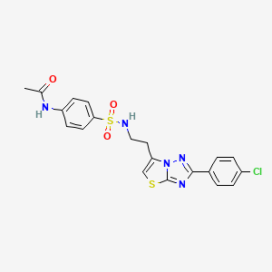 molecular formula C20H18ClN5O3S2 B2713779 N-[4-({2-[2-(4-chlorophenyl)-[1,2,4]triazolo[3,2-b][1,3]thiazol-6-yl]ethyl}sulfamoyl)phenyl]acetamide CAS No. 896367-71-8