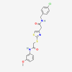 molecular formula C21H20ClN3O3S2 B2713799 N-(4-chlorobenzyl)-2-(2-((2-((3-methoxyphenyl)amino)-2-oxoethyl)thio)thiazol-4-yl)acetamide CAS No. 941892-21-3