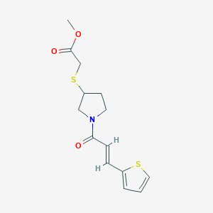 molecular formula C14H17NO3S2 B2713815 methyl 2-({1-[(2E)-3-(thiophen-2-yl)prop-2-enoyl]pyrrolidin-3-yl}sulfanyl)acetate CAS No. 2097940-18-4