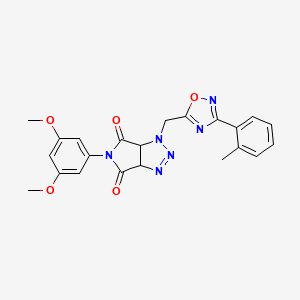 molecular formula C22H20N6O5 B2713833 5-(3,5-dimethoxyphenyl)-1-{[3-(2-methylphenyl)-1,2,4-oxadiazol-5-yl]methyl}-1H,3aH,4H,5H,6H,6aH-pyrrolo[3,4-d][1,2,3]triazole-4,6-dione CAS No. 1171610-61-9