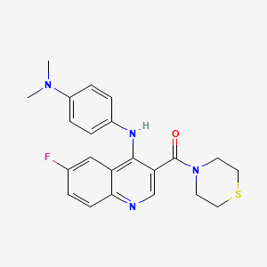 molecular formula C22H23FN4OS B2713871 N4-[6-FLUORO-3-(THIOMORPHOLINE-4-CARBONYL)QUINOLIN-4-YL]-N1,N1-DIMETHYLBENZENE-1,4-DIAMINE CAS No. 1358406-38-8