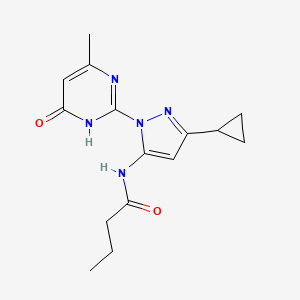 molecular formula C15H19N5O2 B2713907 N-(3-cyclopropyl-1-(4-methyl-6-oxo-1,6-dihydropyrimidin-2-yl)-1H-pyrazol-5-yl)butyramide CAS No. 1207053-07-3