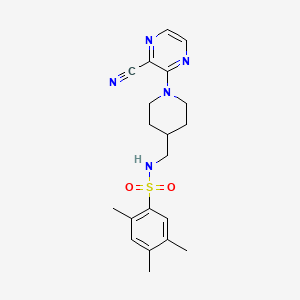 molecular formula C20H25N5O2S B2713941 N-((1-(3-cyanopyrazin-2-yl)piperidin-4-yl)methyl)-2,4,5-trimethylbenzenesulfonamide CAS No. 1797954-48-3