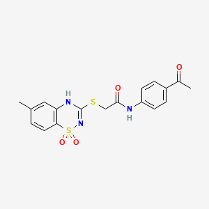 molecular formula C18H17N3O4S2 B2713973 N-(4-acetylphenyl)-2-[(6-methyl-1,1-dioxo-4H-1lambda6,2,4-benzothiadiazin-3-yl)sulfanyl]acetamide CAS No. 899724-23-3