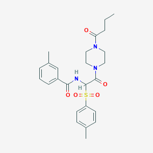 molecular formula C25H31N3O5S B2714020 N-(2-(4-butyrylpiperazin-1-yl)-2-oxo-1-tosylethyl)-3-methylbenzamide CAS No. 1043008-85-0