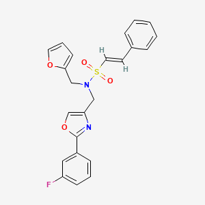 molecular formula C23H19FN2O4S B2714036 (E)-N-[[2-(3-fluorophenyl)-1,3-oxazol-4-yl]methyl]-N-(furan-2-ylmethyl)-2-phenylethenesulfonamide CAS No. 1181466-02-3