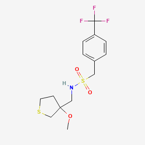 molecular formula C14H18F3NO3S2 B2714117 N-[(3-METHOXYTHIOLAN-3-YL)METHYL]-1-[4-(TRIFLUOROMETHYL)PHENYL]METHANESULFONAMIDE CAS No. 1448028-30-5