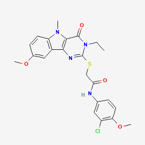 molecular formula C23H23ClN4O4S B2714168 N-(3-chloro-4-methoxyphenyl)-2-({3-ethyl-8-methoxy-5-methyl-4-oxo-3H,4H,5H-pyrimido[5,4-b]indol-2-yl}sulfanyl)acetamide CAS No. 1112301-18-4