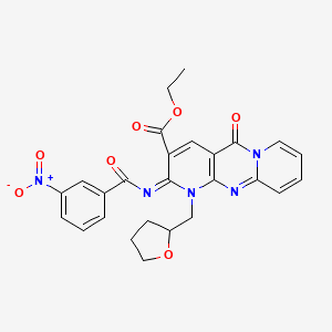 molecular formula C26H23N5O7 B2714194 ethyl 6-(3-nitrobenzoyl)imino-2-oxo-7-(oxolan-2-ylmethyl)-1,7,9-triazatricyclo[8.4.0.03,8]tetradeca-3(8),4,9,11,13-pentaene-5-carboxylate CAS No. 534580-55-7