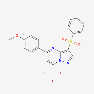 molecular formula C20H14F3N3O3S B2714233 3-(Benzenesulfonyl)-5-(4-methoxyphenyl)-7-(trifluoromethyl)pyrazolo[1,5-a]pyrimidine CAS No. 685107-94-2