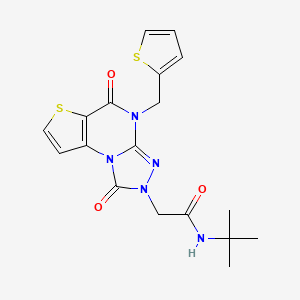 molecular formula C18H19N5O3S2 B2714305 N-tert-butyl-2-[7,12-dioxo-8-(thiophen-2-ylmethyl)-5-thia-1,8,10,11-tetrazatricyclo[7.3.0.02,6]dodeca-2(6),3,9-trien-11-yl]acetamide CAS No. 1359396-79-4