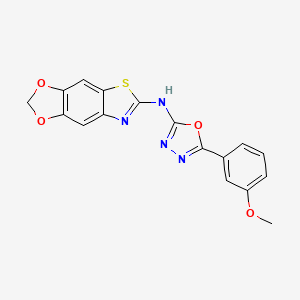 molecular formula C17H12N4O4S B2714327 N-[5-(3-methoxyphenyl)-1,3,4-oxadiazol-2-yl]-4,6-dioxa-10-thia-12-azatricyclo[7.3.0.0^{3,7}]dodeca-1(9),2,7,11-tetraen-11-amine CAS No. 862976-89-4