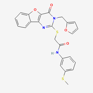 molecular formula C24H19N3O4S2 B2714348 2-{[3-(furan-2-ylmethyl)-4-oxo-3,4-dihydro[1]benzofuro[3,2-d]pyrimidin-2-yl]sulfanyl}-N-[3-(methylsulfanyl)phenyl]acetamide CAS No. 902937-93-3
