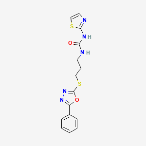 molecular formula C15H15N5O2S2 B2714364 1-(3-((5-Phenyl-1,3,4-oxadiazol-2-yl)thio)propyl)-3-(thiazol-2-yl)urea CAS No. 900009-35-0