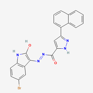 molecular formula C22H14BrN5O2 B2714365 (E)-N'-(5-bromo-2-oxoindolin-3-ylidene)-3-(naphthalen-1-yl)-1H-pyrazole-5-carbohydrazide CAS No. 402514-99-2