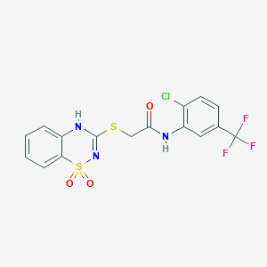 molecular formula C16H11ClF3N3O3S2 B2714454 N-[2-chloro-5-(trifluoromethyl)phenyl]-2-[(1,1-dioxo-4H-1lambda6,2,4-benzothiadiazin-3-yl)sulfanyl]acetamide CAS No. 899976-62-6