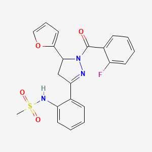 molecular formula C21H18FN3O4S B2714480 N-(2-(1-(2-fluorobenzoyl)-5-(furan-2-yl)-4,5-dihydro-1H-pyrazol-3-yl)phenyl)methanesulfonamide CAS No. 923217-09-8