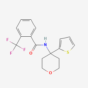 molecular formula C17H16F3NO2S B2714491 N-(4-(thiophen-2-yl)tetrahydro-2H-pyran-4-yl)-2-(trifluoromethyl)benzamide CAS No. 2034537-57-8