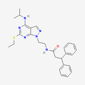 molecular formula C27H32N6OS B2714503 N-(2-(6-(ethylthio)-4-(isopropylamino)-1H-pyrazolo[3,4-d]pyrimidin-1-yl)ethyl)-3,3-diphenylpropanamide CAS No. 954032-73-6