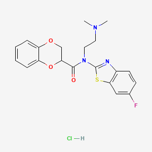 molecular formula C20H21ClFN3O3S B2714548 N-(2-(dimethylamino)ethyl)-N-(6-fluorobenzo[d]thiazol-2-yl)-2,3-dihydrobenzo[b][1,4]dioxine-2-carboxamide hydrochloride CAS No. 1216547-54-4