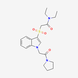 molecular formula C20H27N3O4S B2714553 N,N-diethyl-2-((1-(2-oxo-2-(pyrrolidin-1-yl)ethyl)-1H-indol-3-yl)sulfonyl)acetamide CAS No. 878057-52-4