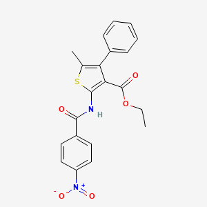 molecular formula C21H18N2O5S B2714559 Ethyl 5-methyl-2-(4-nitrobenzamido)-4-phenylthiophene-3-carboxylate CAS No. 325806-53-9