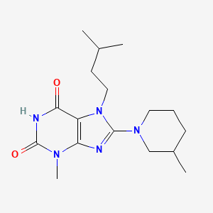 molecular formula C17H27N5O2 B2714568 3-Methyl-7-(3-methylbutyl)-8-(3-methylpiperidin-1-yl)purine-2,6-dione CAS No. 714935-49-6