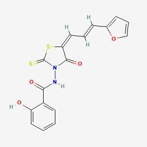 N-[(5E)-5-[(E)-3-(furan-2-yl)prop-2-enylidene]-4-oxo-2-sulfanylidene-1,3-thiazolidin-3-yl]-2-hydroxybenzamide