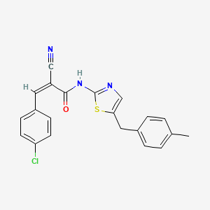 molecular formula C21H16ClN3OS B2714744 (Z)-3-(4-chlorophenyl)-2-cyano-N-(5-(4-methylbenzyl)thiazol-2-yl)acrylamide CAS No. 464196-98-3