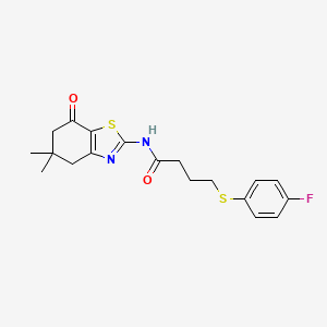 molecular formula C19H21FN2O2S2 B2714747 N-(5,5-dimethyl-7-oxo-4,5,6,7-tetrahydro-1,3-benzothiazol-2-yl)-4-[(4-fluorophenyl)sulfanyl]butanamide CAS No. 922870-12-0