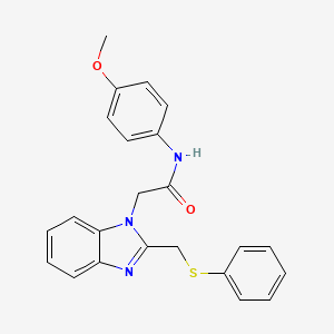 molecular formula C23H21N3O2S B2714799 N-(4-Methoxyphenyl)-2-(2-((phenylsulfanyl)methyl)-1H-1,3-benzimidazol-1-yl)acetamide CAS No. 339100-71-9
