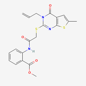 molecular formula C20H19N3O4S2 B2714862 methyl 2-(2-{[6-methyl-4-oxo-3-(prop-2-en-1-yl)-3H,4H-thieno[2,3-d]pyrimidin-2-yl]sulfanyl}acetamido)benzoate CAS No. 878699-07-1
