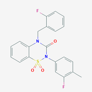 molecular formula C21H16F2N2O3S B2714941 2-(3-fluoro-4-methylphenyl)-4-(2-fluorobenzyl)-2H-benzo[e][1,2,4]thiadiazin-3(4H)-one 1,1-dioxide CAS No. 899971-66-5