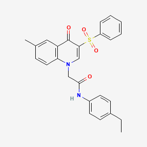 molecular formula C26H24N2O4S B2714963 2-[3-(benzenesulfonyl)-6-methyl-4-oxo-1,4-dihydroquinolin-1-yl]-N-(4-ethylphenyl)acetamide CAS No. 866588-73-0