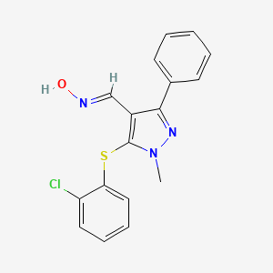 molecular formula C17H14ClN3OS B2714983 5-[(2-chlorophenyl)sulfanyl]-1-methyl-3-phenyl-1H-pyrazole-4-carbaldehyde oxime CAS No. 321998-22-5
